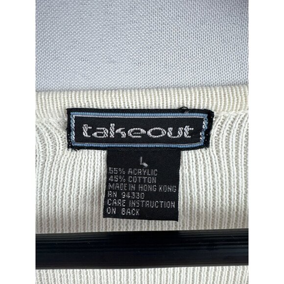Takeout Womens Colorblock Sweater L 55% Acrylic 45% Cotton Ribbed Pink/White/Bla - Picture 5 of 5